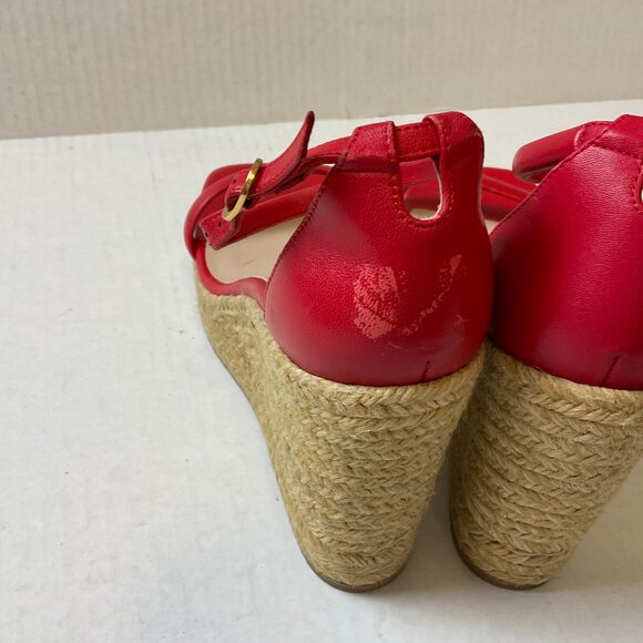Stuart Weitzman Wedge Sandals US 7.5 Red Woven Platform Heel - Picture 7 of 8
